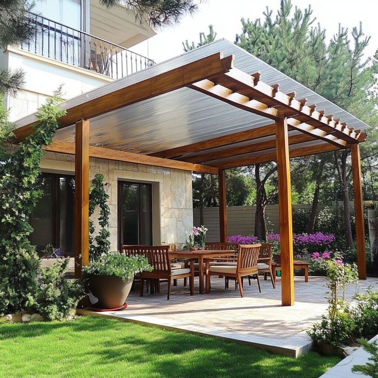 Exterior wooden pergola